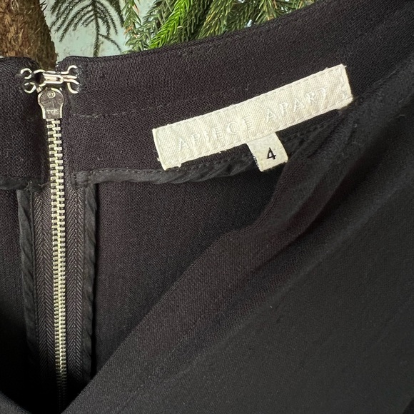 Apiece Apart Black V-Neck Linen-Blend Dress with Front Pockets | Dolman Sleeves - Picture 3 of 10